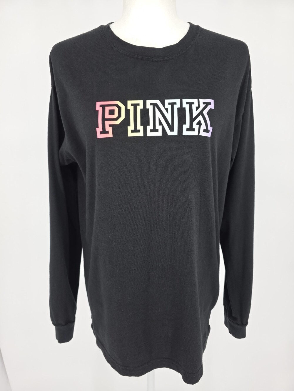 PINK Victoria's Secret Black Rainbow Logo Long‎ Sleeve Tee Small